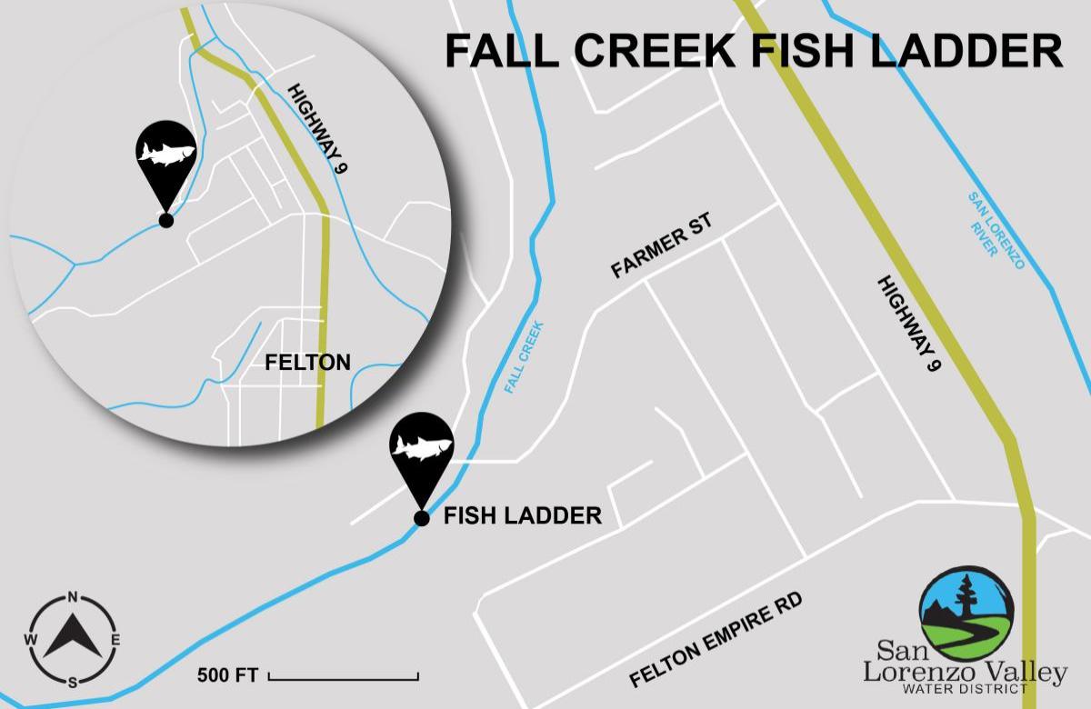 A map of the Fall Creek Fish Ladder construction area