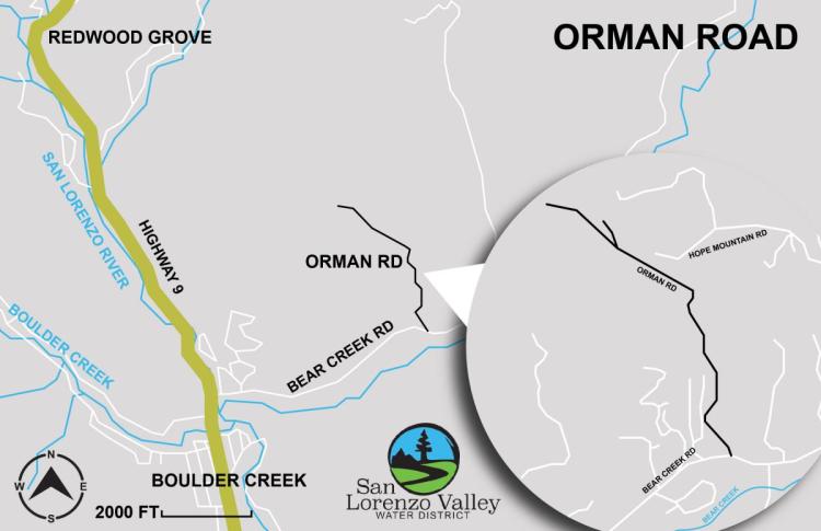 A map of the Orman Road construction area